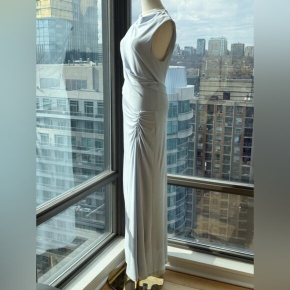 🆕 SIMKHAI 🧿 NWOT Acacia Draped Ruched Jersey Midi Dress, Blue Haze - Sz L - Picture 9 of 15